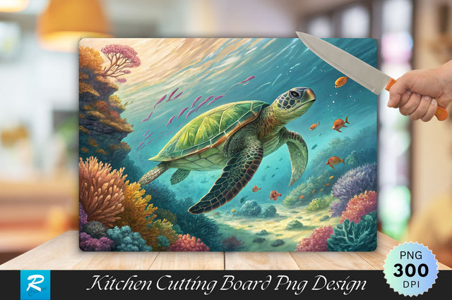 Turtle Gliding Through Coral Waters Cutting Board PNG Design Sublimation Regulrcrative 