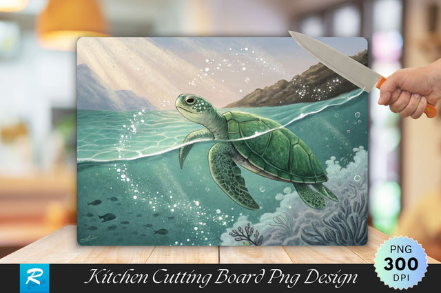 Turtle Gliding Through Sparkling Water Cutting Board PNG Design Sublimation Regulrcrative 
