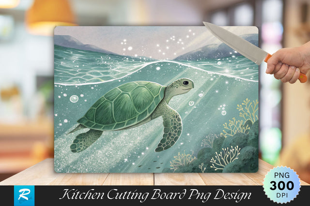 Turtle Gliding Through Sparkling Water Cutting Board PNG Design Sublimation Regulrcrative 