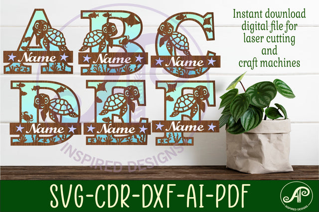 Turtle monogram letter bundle Name signs SVG SVG APInspireddesigns 