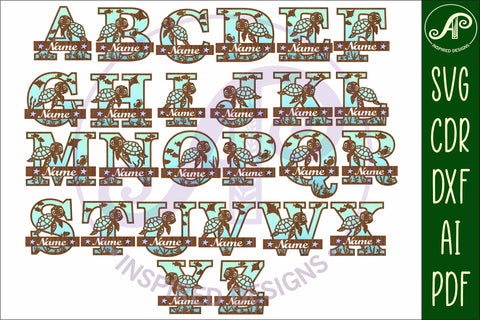 Turtle monogram letter bundle Name signs SVG SVG APInspireddesigns 