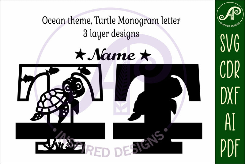 Turtle Initial Monogram Turtle monogram letter bundle Name signs SVG - So Fontsy