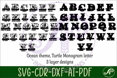 Turtle monogram letter bundle Name signs SVG SVG APInspireddesigns 