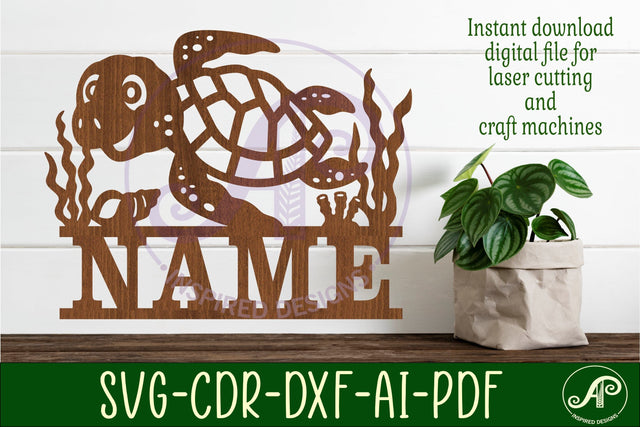 Turtle name sign svg laser cut template SVG APInspireddesigns 