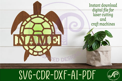 Turtle Name sign svg laser cut template, wall decor SVG APInspireddesigns 