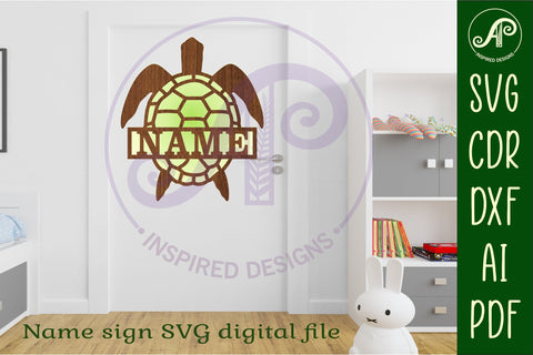 Turtle Name sign svg laser cut template, wall decor SVG APInspireddesigns 