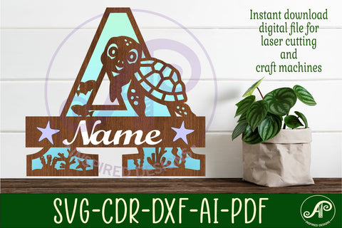 Turtle ocean Capital Monogram Letter A SVG SVG APInspireddesigns 
