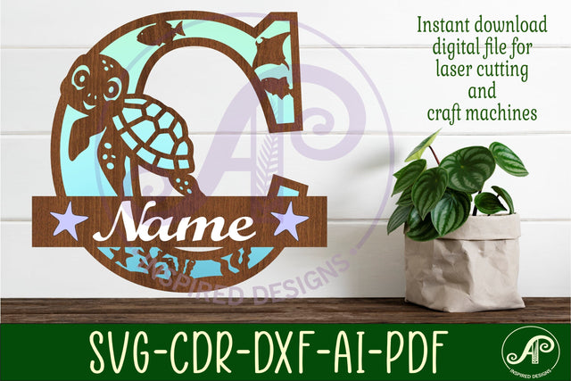 Turtle ocean Capital Monogram letter C SVG SVG APInspireddesigns 