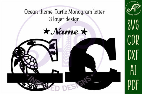 Turtle ocean Capital Monogram letter C SVG SVG APInspireddesigns 