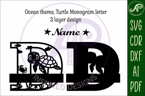 Turtle ocean Capital Monogram letter D SVG SVG APInspireddesigns 