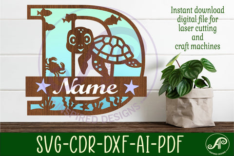Turtle ocean Capital Monogram letter D SVG SVG APInspireddesigns 