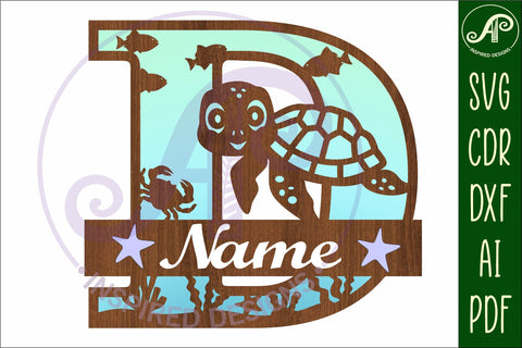 Turtle ocean Capital Monogram letter D SVG SVG APInspireddesigns 