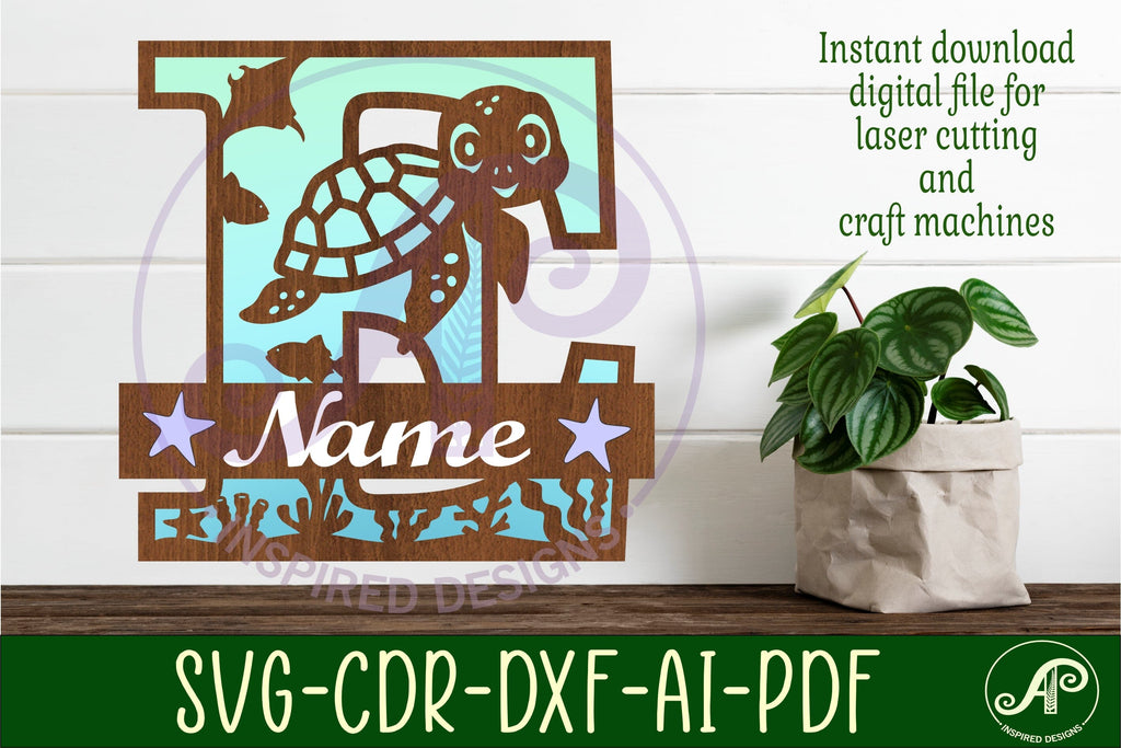 Turtle ocean Capital Monogram letter E SVG - So Fontsy