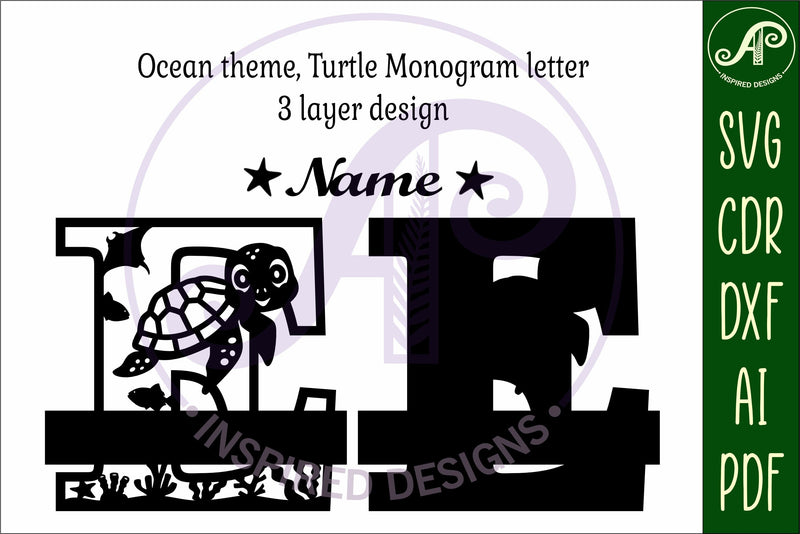 Turtle Initial Monogram Turtle ocean Capital Monogram letter E SVG - So Fontsy