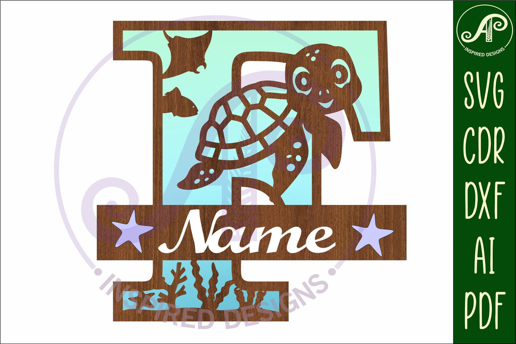 Turtle Initial Monogram Turtle ocean Capital Monogram letter F SVG - So Fontsy