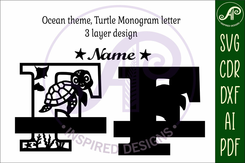 Turtle Initial Monogram Turtle ocean Capital Monogram letter F SVG - So Fontsy