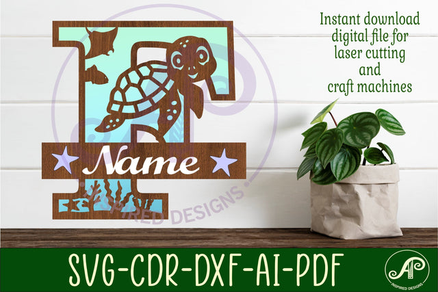 Turtle ocean Capital Monogram letter F SVG SVG APInspireddesigns 