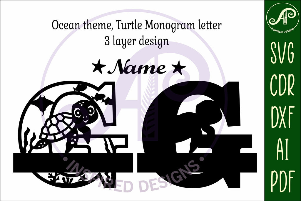 Turtle Initial Monogram Turtle ocean Capital Monogram letter G SVG - So Fontsy