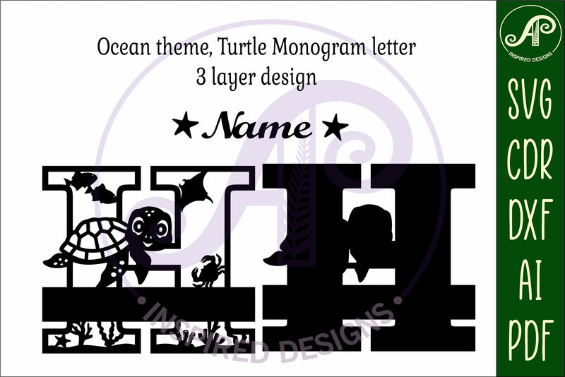 Turtle ocean Capital Monogram letter H SVG - So Fontsy