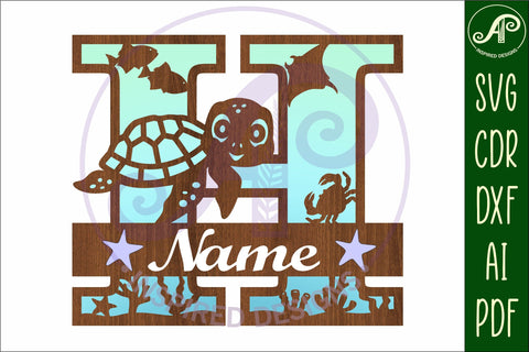 Turtle ocean Capital Monogram letter H SVG SVG APInspireddesigns 