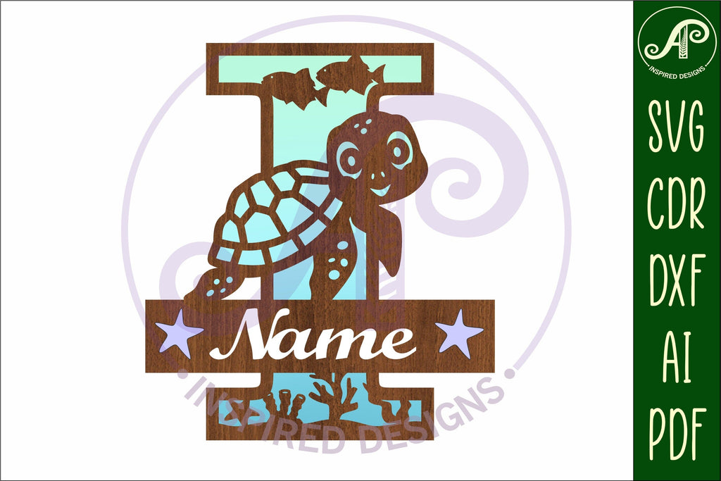 Turtle Initial Monogram Turtle ocean Capital Monogram letter I SVG - So Fontsy