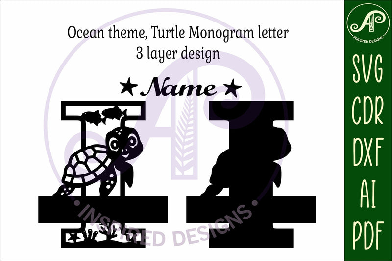 Turtle ocean Capital Monogram letter I SVG - So Fontsy