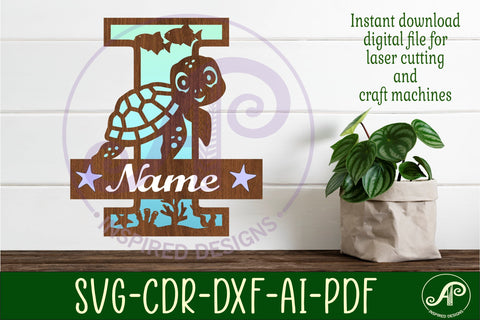 Turtle ocean Capital Monogram letter I SVG SVG APInspireddesigns 