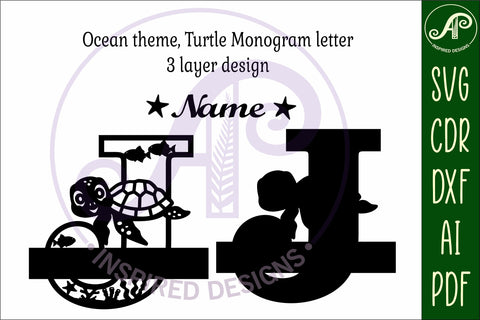 Turtle ocean Capital Monogram letter J SVG SVG APInspireddesigns 