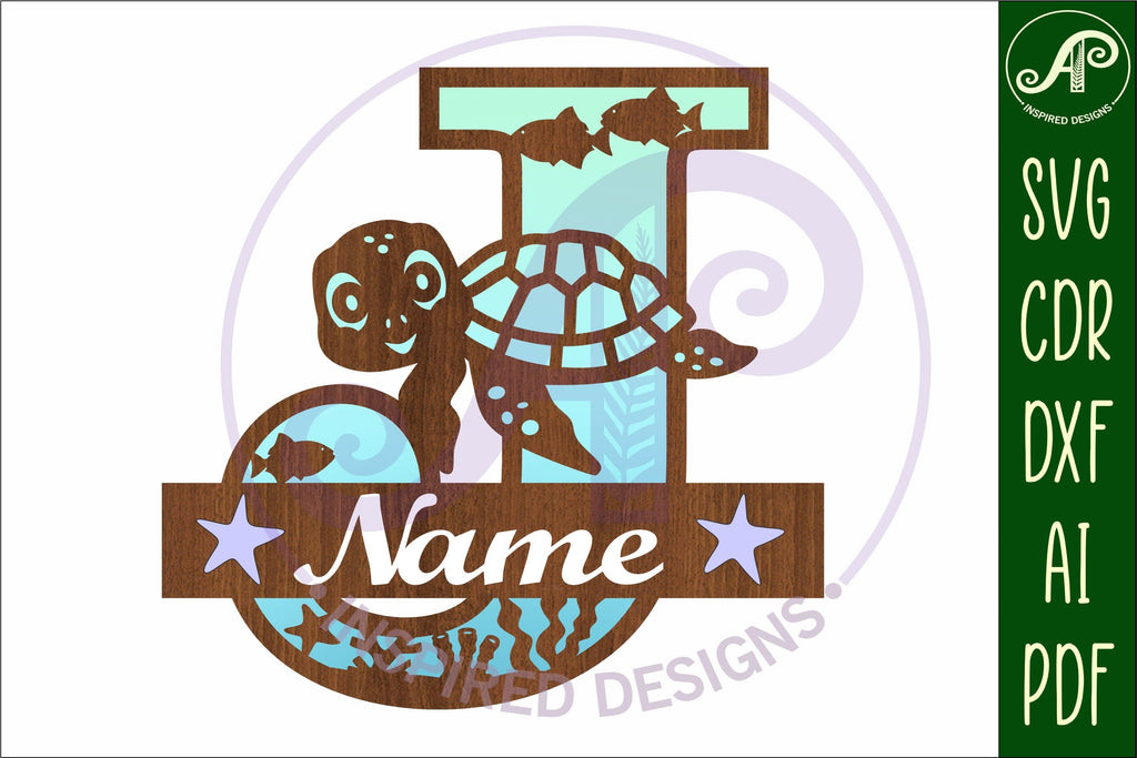 Turtle Initial Monogram Turtle ocean Capital Monogram letter J SVG - So Fontsy