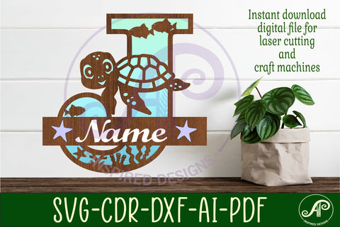 Turtle ocean Capital Monogram letter J SVG SVG APInspireddesigns 