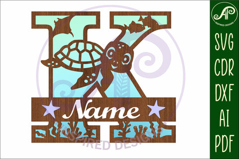 Turtle ocean Capital Monogram letter K SVG SVG APInspireddesigns 