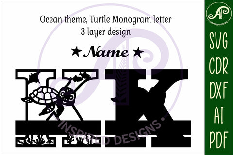 Turtle ocean Capital Monogram letter K SVG SVG APInspireddesigns 