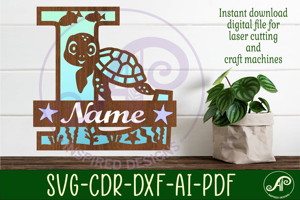 Turtle Initial Monogram Turtle ocean Capital Monogram letter L SVG - So Fontsy