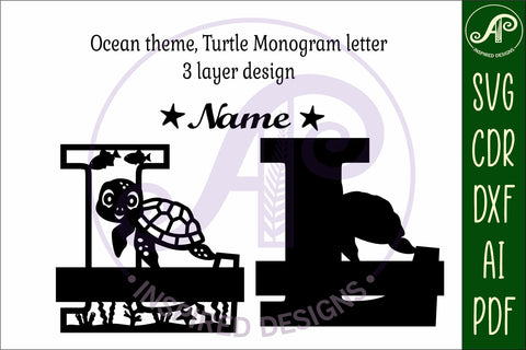 Turtle ocean Capital Monogram letter L SVG SVG APInspireddesigns 