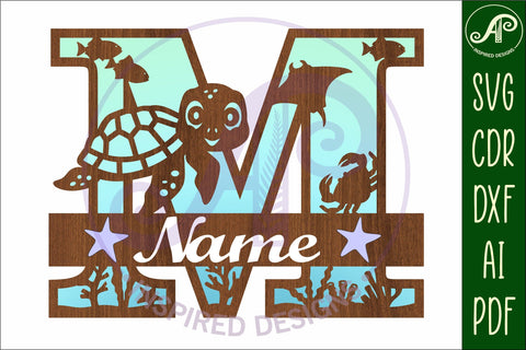 Turtle ocean Capital Monogram letter M SVG SVG APInspireddesigns 