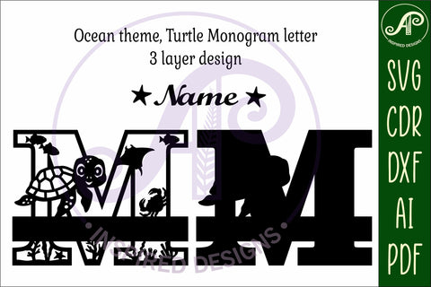Turtle ocean Capital Monogram letter M SVG SVG APInspireddesigns 