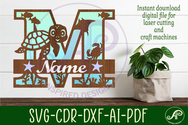 Turtle ocean Capital Monogram letter M SVG SVG APInspireddesigns 