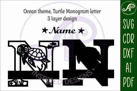 Turtle ocean Capital Monogram letter N SVG SVG APInspireddesigns 