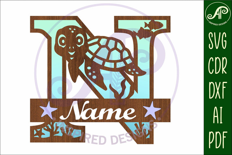 Turtle Initial Monogram Turtle ocean Capital Monogram letter N SVG - So Fontsy