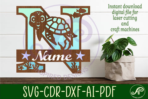 Turtle ocean Capital Monogram letter N SVG SVG APInspireddesigns 
