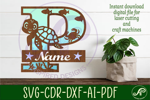 Turtle ocean Capital Monogram letter P SVG SVG APInspireddesigns 