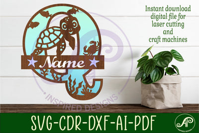 Turtle ocean Capital Monogram letter Q SVG SVG APInspireddesigns 