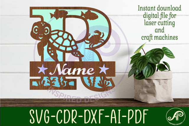 Turtle ocean Capital Monogram letter R SVG SVG APInspireddesigns 