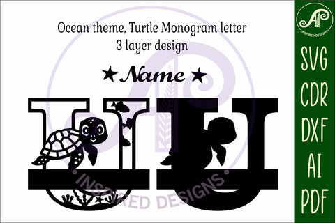 Turtle ocean Capital Monogram letter U SVG SVG APInspireddesigns 