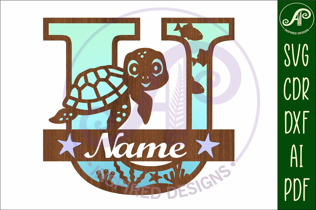 Turtle ocean Capital Monogram letter U SVG - So Fontsy