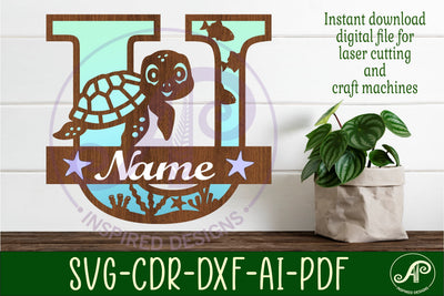 Turtle ocean Capital Monogram letter U SVG SVG APInspireddesigns 