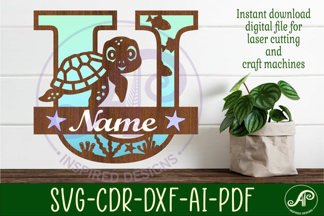 Turtle ocean Capital Monogram letter U SVG SVG APInspireddesigns 