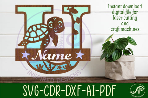 Turtle ocean Capital Monogram letter U SVG SVG APInspireddesigns 
