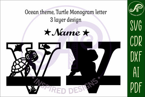 Turtle ocean Capital Monogram letter V SVG SVG APInspireddesigns 