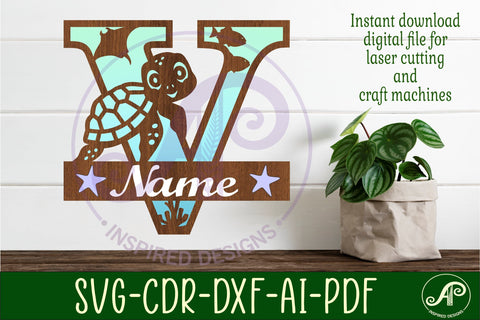 Turtle ocean Capital Monogram letter V SVG SVG APInspireddesigns 